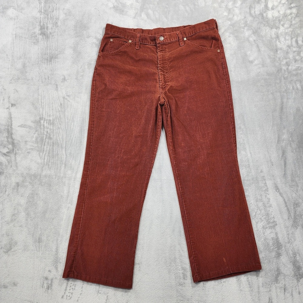 Vintage Sears Roebucks Pants Men 36x27* Orange Rust Relaxed Corduroy Perma Prest